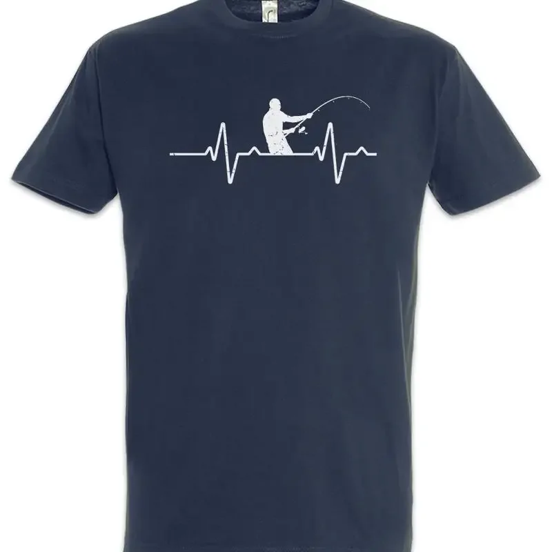 Heart Rate Fishing T Shirt Angler Fisherman Club Sport High Seas Sea