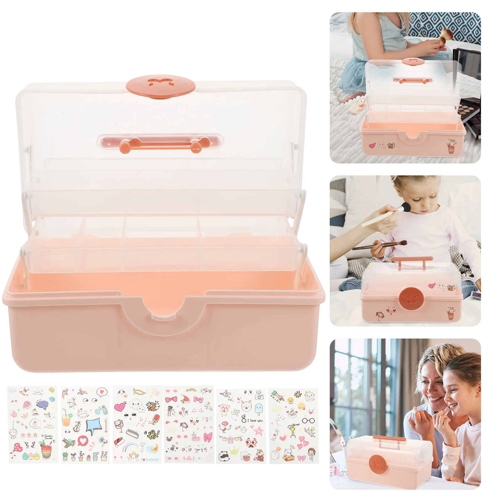 

Hair Accessories Storage Box for Girl Kids Hair Organizer with Pink Hanging Headband Clip Barrettes Storage Container