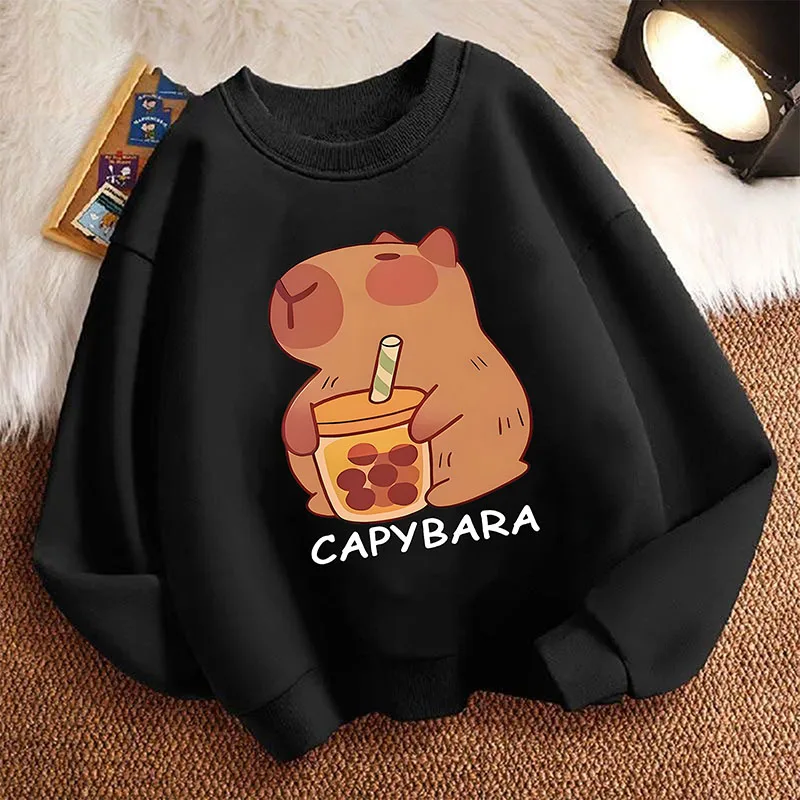 Trendiger Capybara-Kinderpullover Frühling Herbst Rundhals-Sweatshirt mit Grafikdruck Kapuzenpullover für Jungen/Mädchen