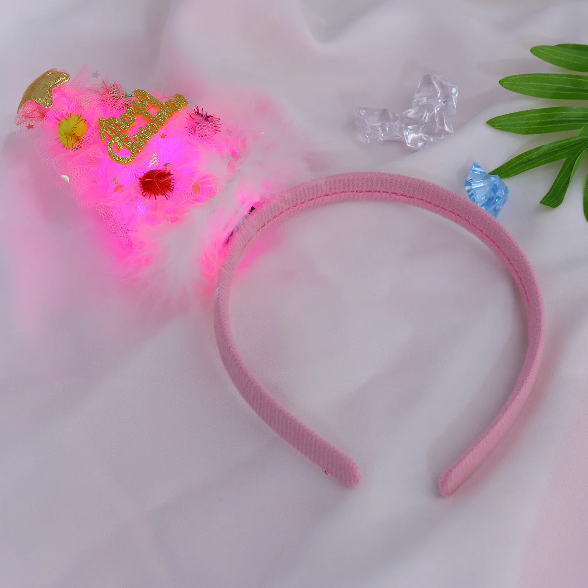 

Christmas Plate Bells Glowing Tree Headband Pink Adorable Decorated Elastic School Play Cosplay Costume Christmas Hair Hoop