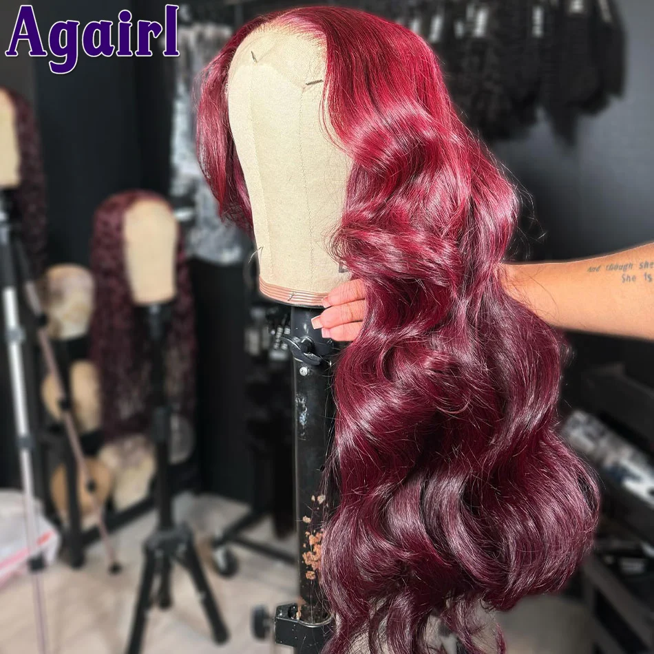 Wig rambut manusia 13x6 merah tua renda depan 99J 13X4 Wig Frontal renda gelombang tubuh 5X5 Wig penutupan renda transparan untuk wanita