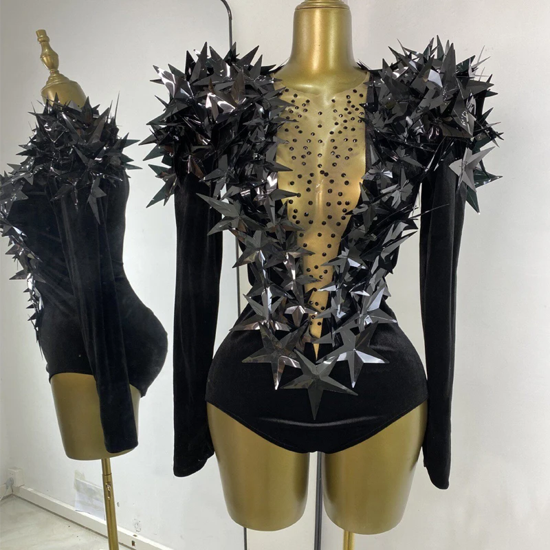 3 Colors Group Star Sequins Bodysuit Women Performance Jazz Dance Outfit Nightclub Dj Ds Gogo Costume Stage Rave Wear XS11109