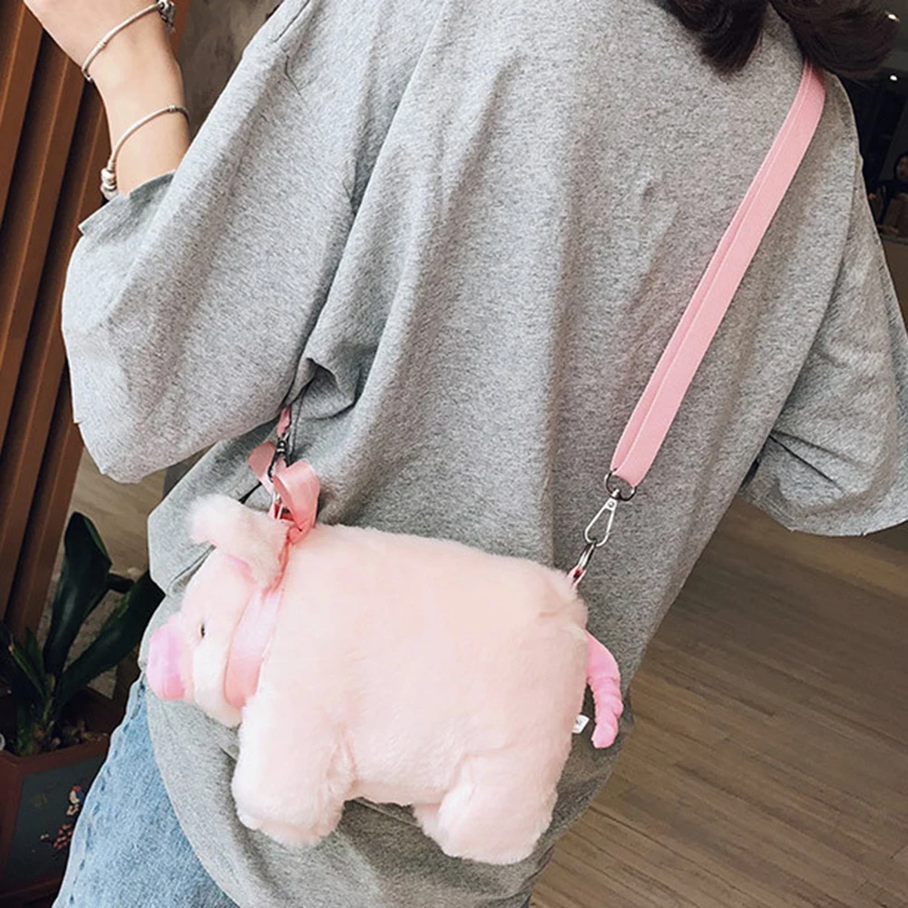 Cute Pig Shoulder Bag Plush Stuffed Animal Crossbody Bags Women Girls Fashion Soft Purse Cartoon Handbags Phone Storage Purse