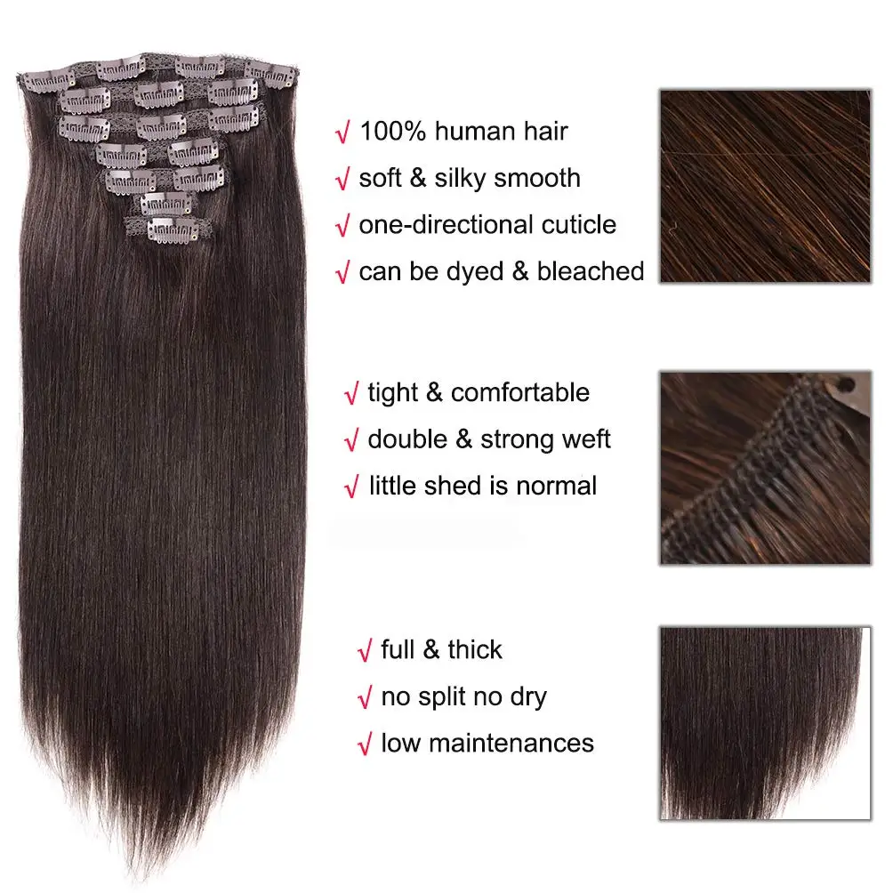 Doreen European Machine Remy Hair Dark Brown 100% Real Human hair Clip In Hair Extensions 14 to 22 120G 7pcs/set Full Head Set