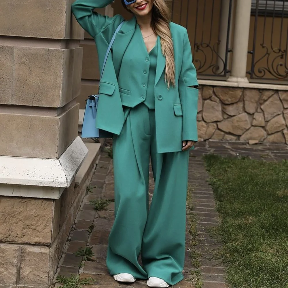 

Customized Women Suit Latest Deign Full Sleeve with Hole Single Button Modern Style Outfit High Quality Female Three Piece Set