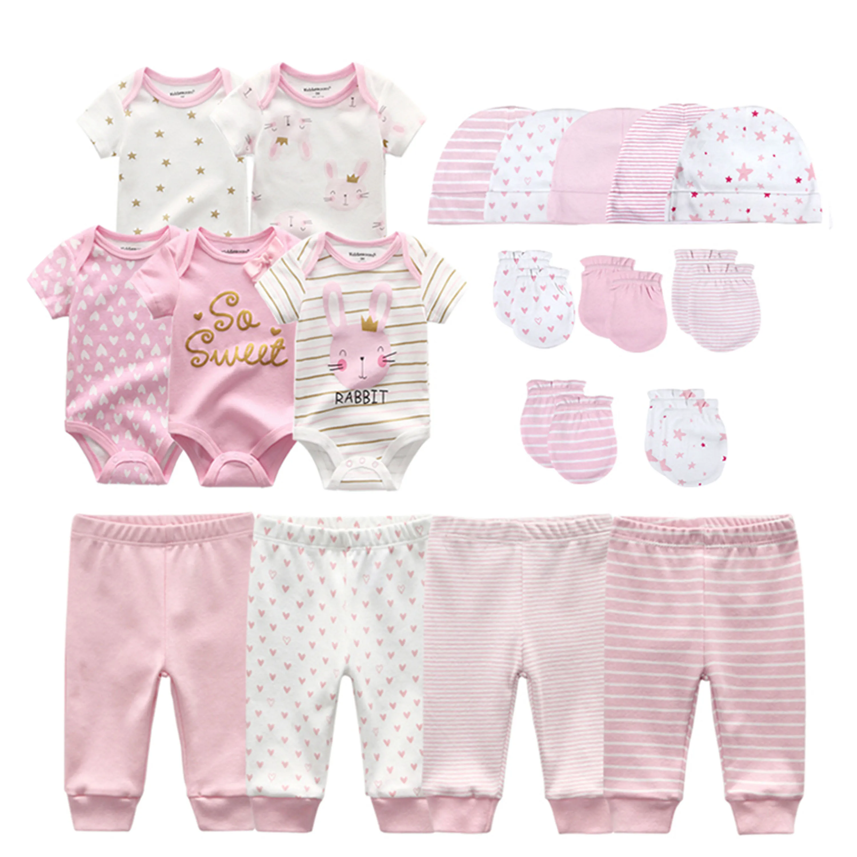 19-Piece Baby Boy Girl Bodysuits+Pants+Hats+Gloves Suits 100%Cotton Newborn Unisex Clothes Bebes