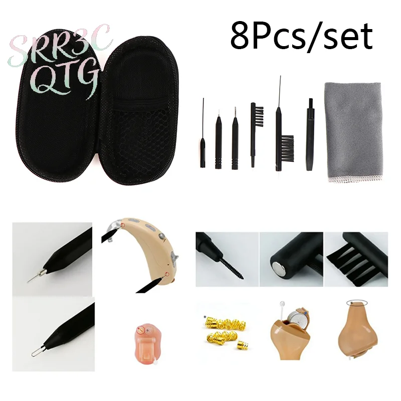 

Hot 8Pcs/set Hearing Aid Cleaning Kit Brush Vent Cleaner Wire Magne Wax Loop Tools Set