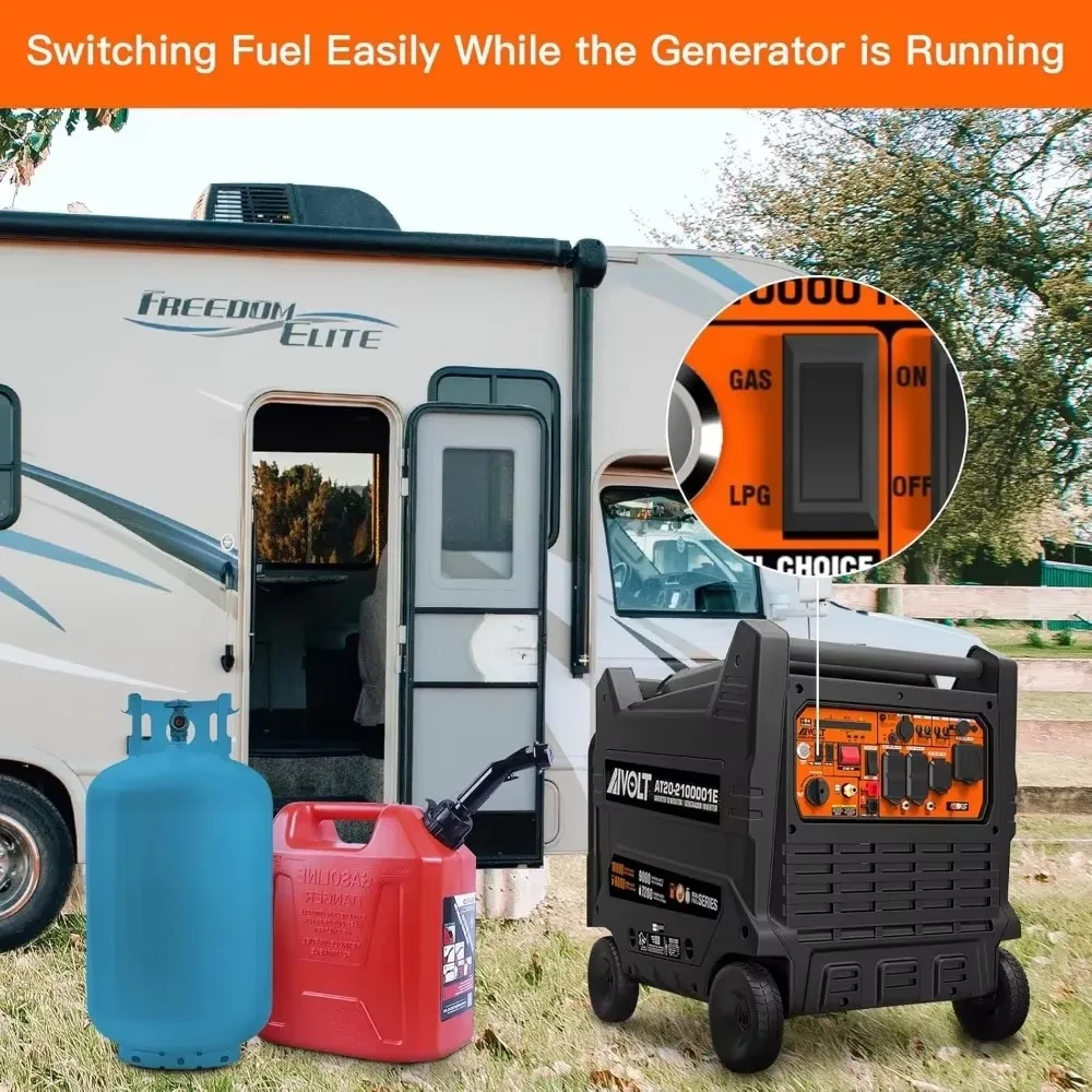 Dual Fuel Portable Inverter Generator- 10000 Watts Gas or Propane Powered Home Back Up Electric Start Inverter Generator (10,000