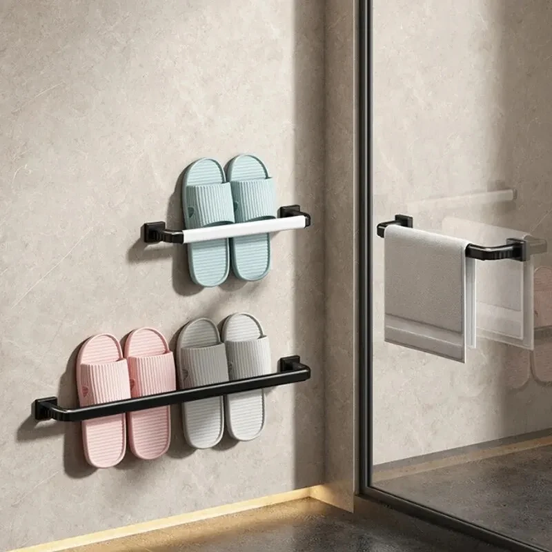 Bathroom Slipper Rack Towel Rack Perforation-Free Balcony Shoe Rack Adhesive Living Room Shoe Rack Wall Hanging Slipper Storage