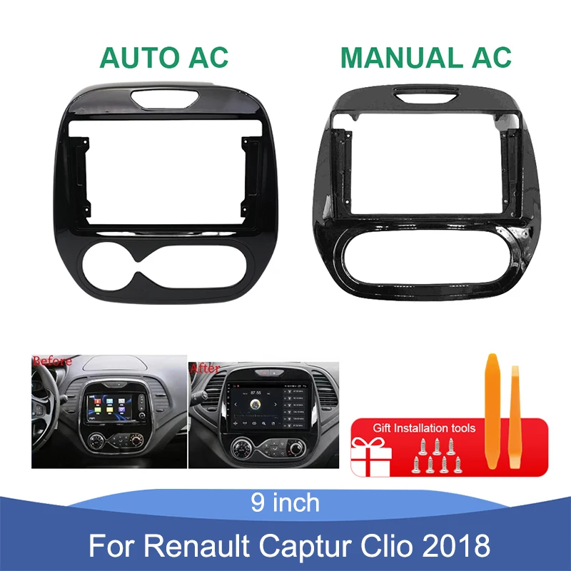 For Renault Captur Clio 2018 9 Inch Stereo Fascia Frame AUTO/Manual AC Dash Panel Trim Car Radio Upgrade Replacement Kit