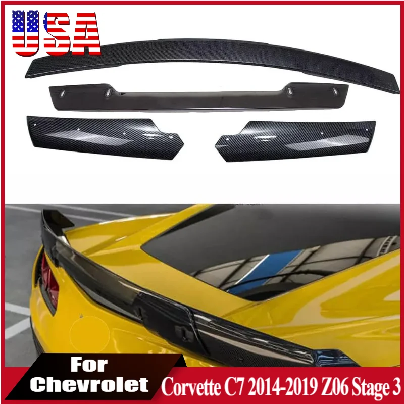 

Spoiler Wing For Chevy Corvette C7 Z06 2014-2019 Stage 3 Carbon Fiber Look Rear Trunk Spoiler Tail Wing Lid Car Replacement Part