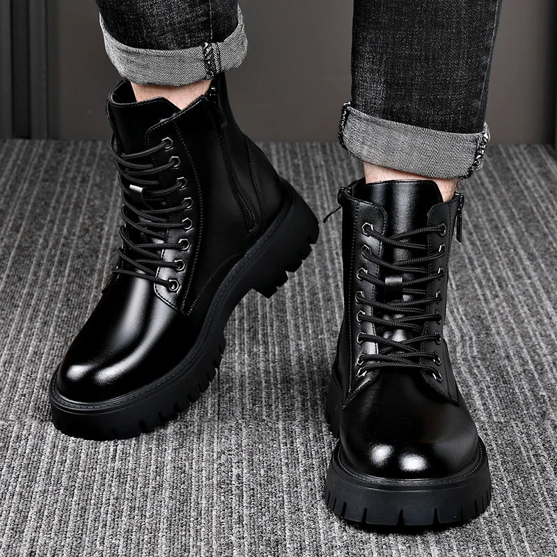 

Осенне-зимние непромокаемые мужские ботильоны с верхней частью обуви, модная повседневная рабочая обувь на платформе, женские однотонные шерстяные хлопковые ботинки