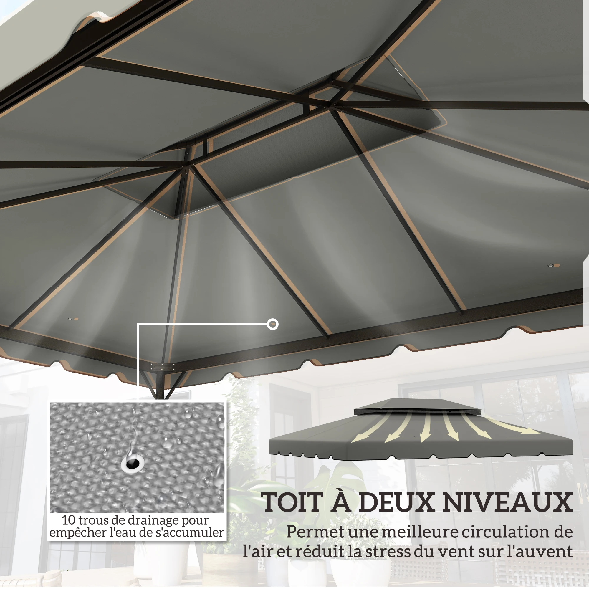 Bild 7: Ersatzplane für Pavillon-Dach, Ersatzplane für Gartenpavillon, Stoff aus Polyester, 4x3 m, hellgrau