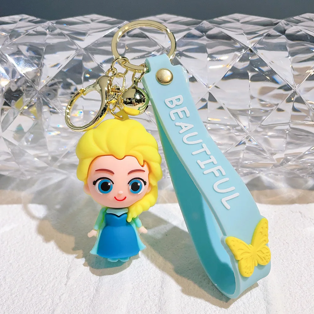MINISO Snow White Mermaid & Elsa Princess Doll Key Chain Disney Style Cartoon Keychain Pendant Bag Hanging Decoration Small Gift