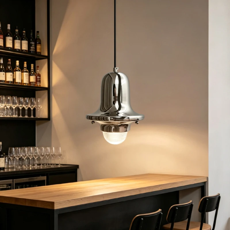 Bauhaus Bedside Small Chrome Pendant Lamp High-end Metallic Silver Industrial Style Cafe B&B Bar Retro E27 Light Fixtures