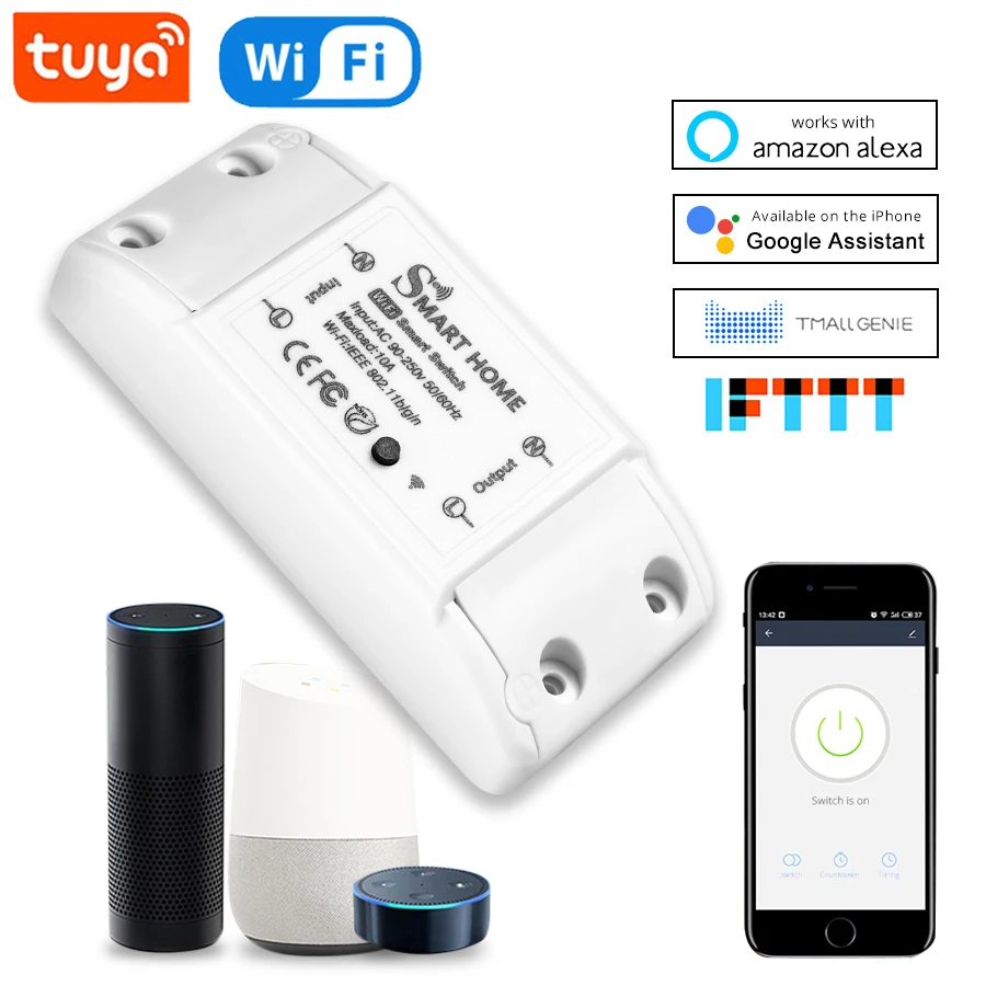 

Tuya WiFi Smart Switch APP Wireless Controller Voice Relay Timer Light Switch Smart Life Work With Alexa Google Home 110V 220V