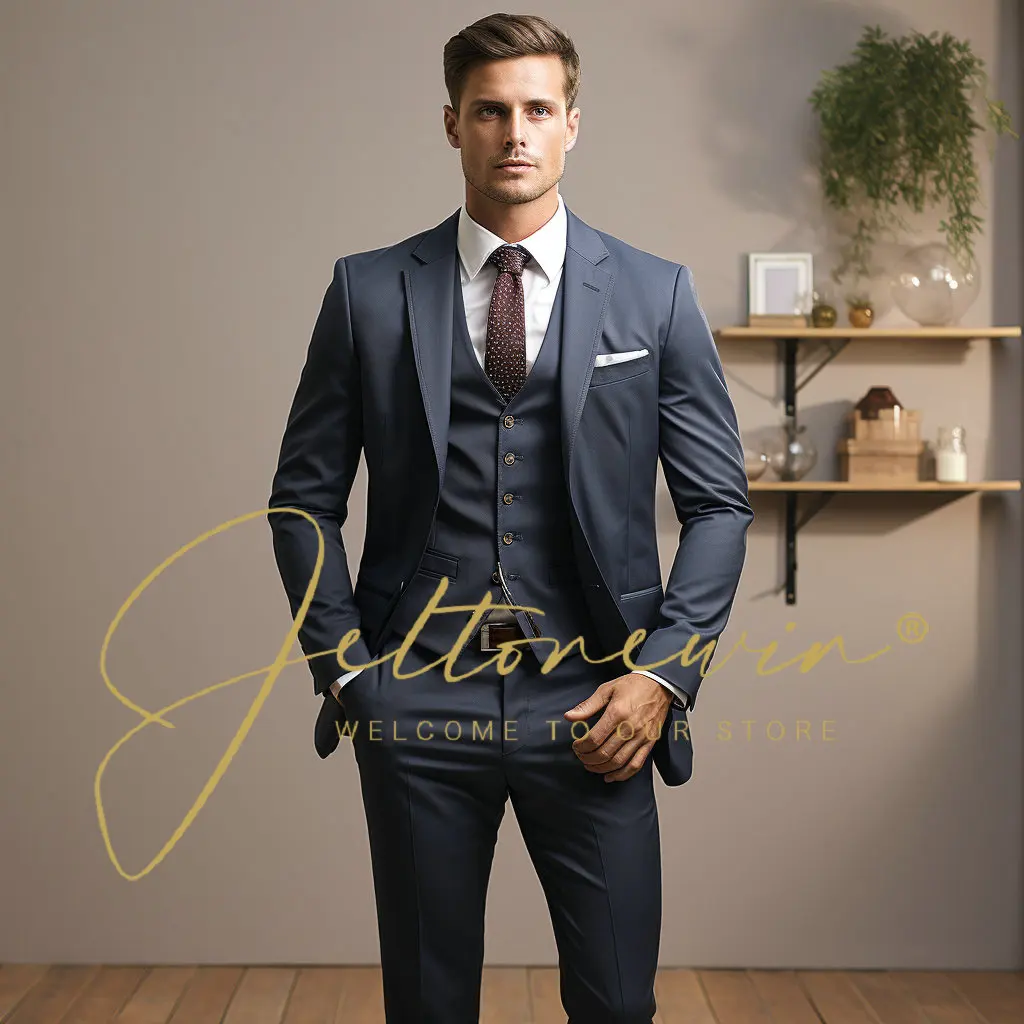 

Men's British Style Slim Suit 3 Piece Set Jacket Vest Pants / Male Business Gentleman High End Custom Dress Blazers Coat