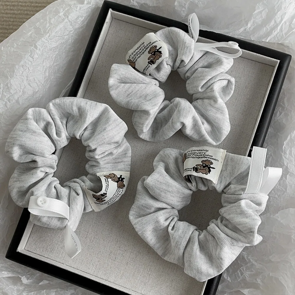 Chouchou en tricot gris minimaliste, 3 pièces, ours mignon, Style confortable et décontracté, coiffure quotidienne parfaite, apparence Adorable, accessoire pour cheveux décontracté