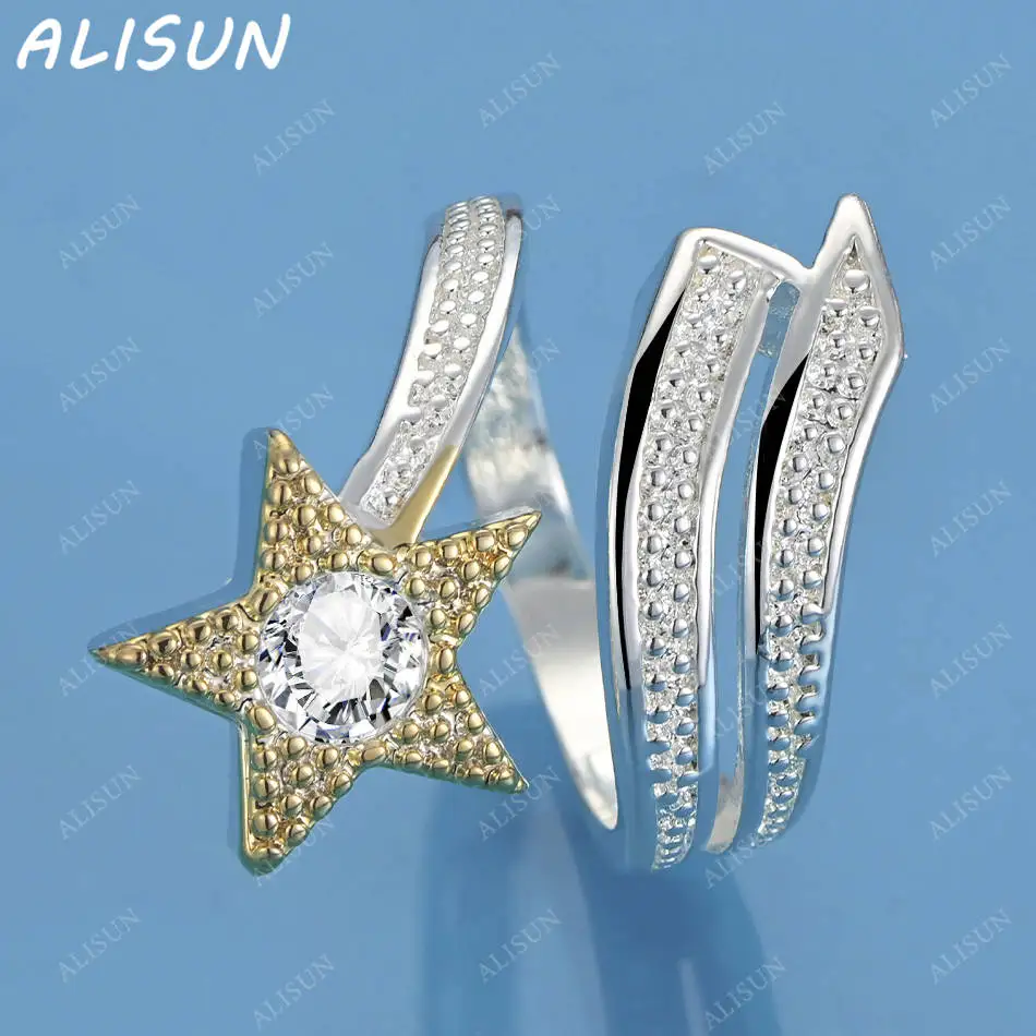 

ALISUN 925 Sterling Silver Zircon Star Open Wedding Ring For Women Grace Jewelry Trend Fashionable Birthday Party Gifts