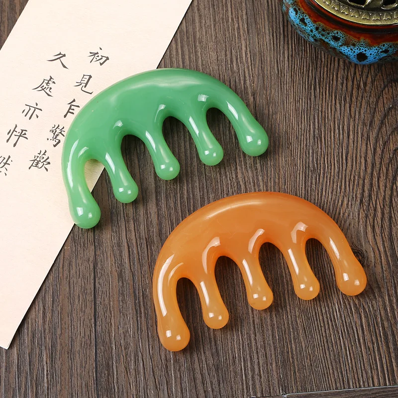 

Big Teeth Head Acupoint Green 5-Tooth Meridian Blood Massage Comb Resin Large-Tooth Head Massage Tool 5-Paw Half Round Shap Comb