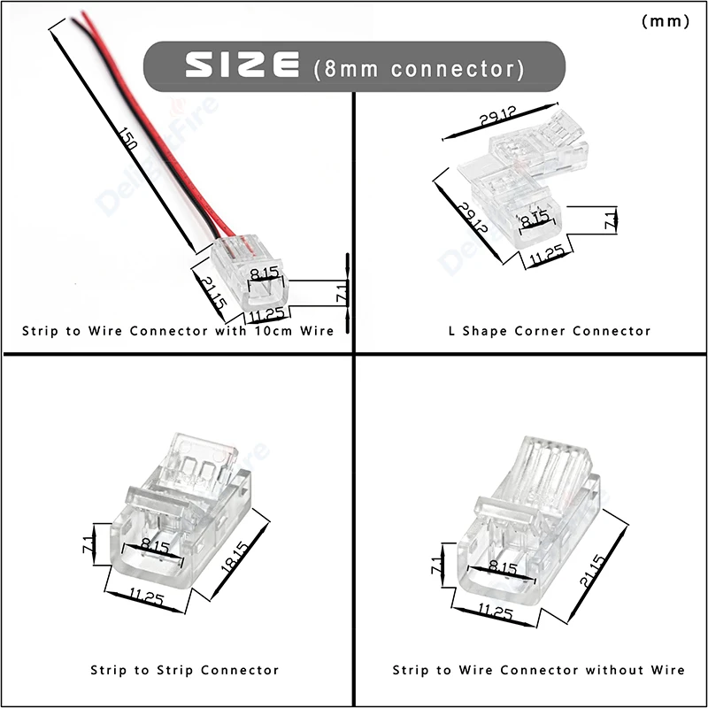 COB LED Strip Connector L Shape Corner Connectors for 8mm 10mm 2pin SMD COB 5050 2835 Single Color Tape Lights Fixed Clamps