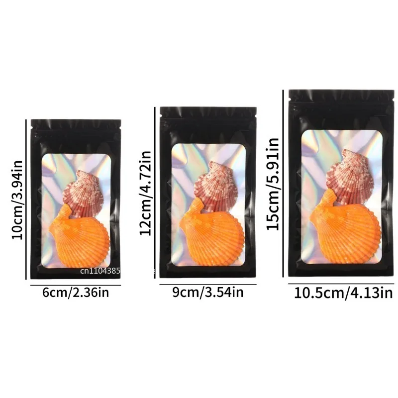 1-50pc saco ziplock holográfico plástico laser iridescente sacos zip para manicure cílios exibição brincos anel sacos de armazenamento de jóias