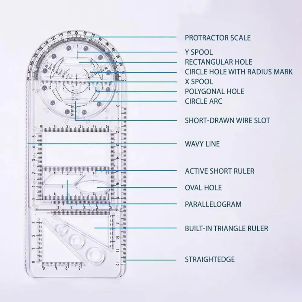 Multifunctional For Students School Office Supplies School Activity Protractor Geometric Ruler Measuring Tool Drawing Template