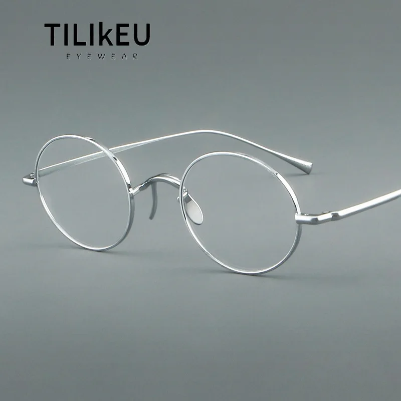 

Vintage Pure Titanium Small Round Eyeglasses Frames for Men Classic Full Frame One-piece Nose Pads Designer Women Luxury Eyewear