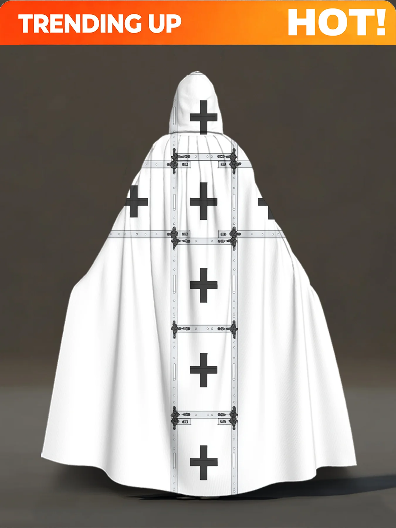 Customization 1pc Medieval Hooded Robe Suitable For Cosplay, Medieval Costume Cloak With Full-Body Cross Print, Machine Washable