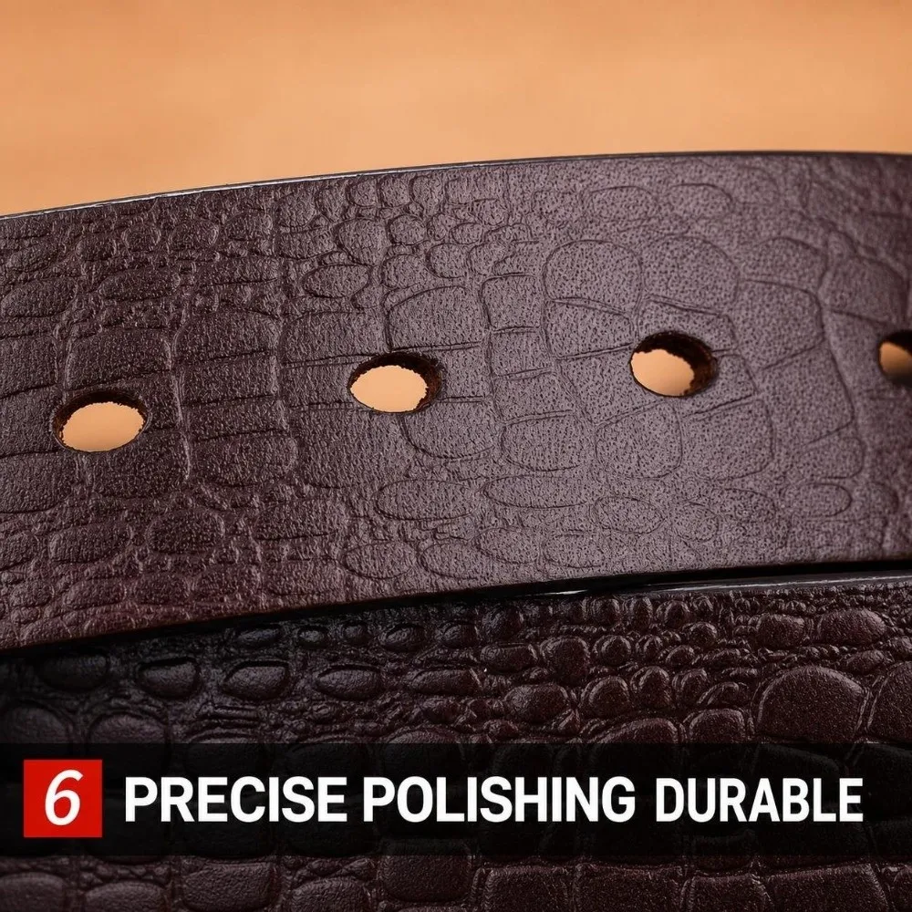 Embossed Texture Faux Leather Belt Durable Stitching Adjustable Crocodile Grain Belt Alloy Pin Buckle Casual Waist Strap For Men