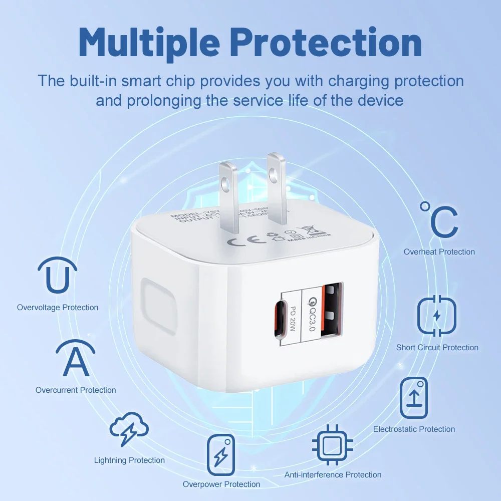 Quick 20W Dual Ports Wall Charger Type-C USB PD Phone Fast Charger Super Quick Charging Power Adapters EU/US/UK Plug For iPhone