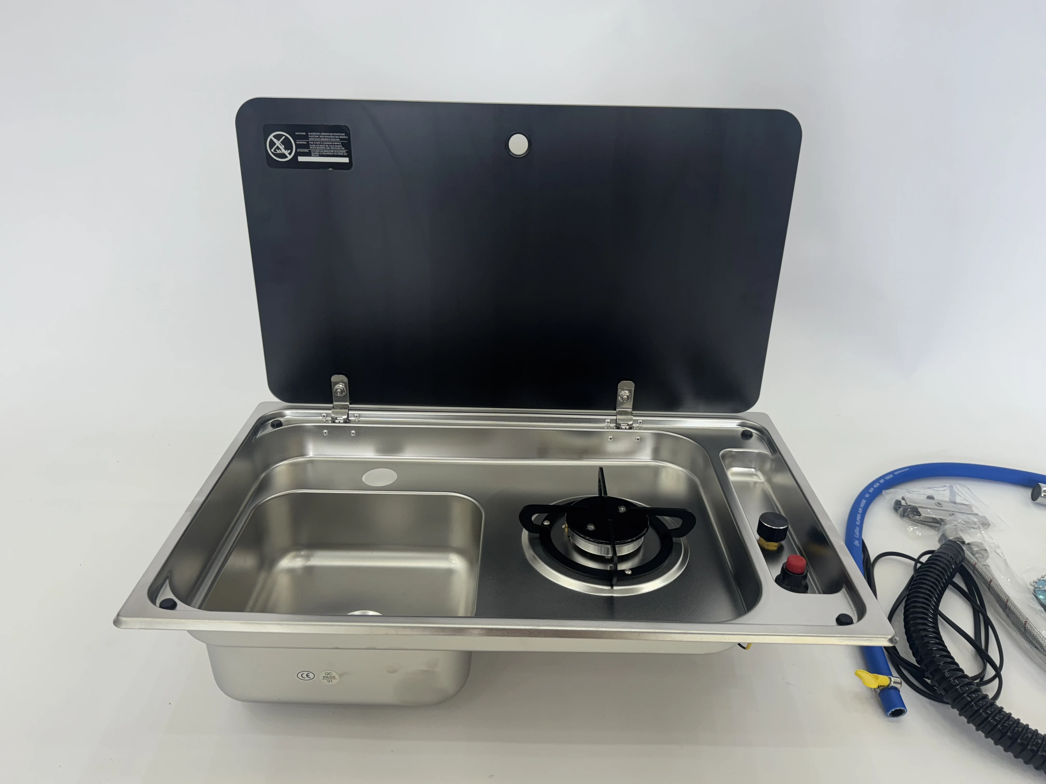 Luxury 304 Stainless Steel RV Gas Stove With Integrated Sink-Lightweight Fireproof Camper Vehicle Kitchen Combo
