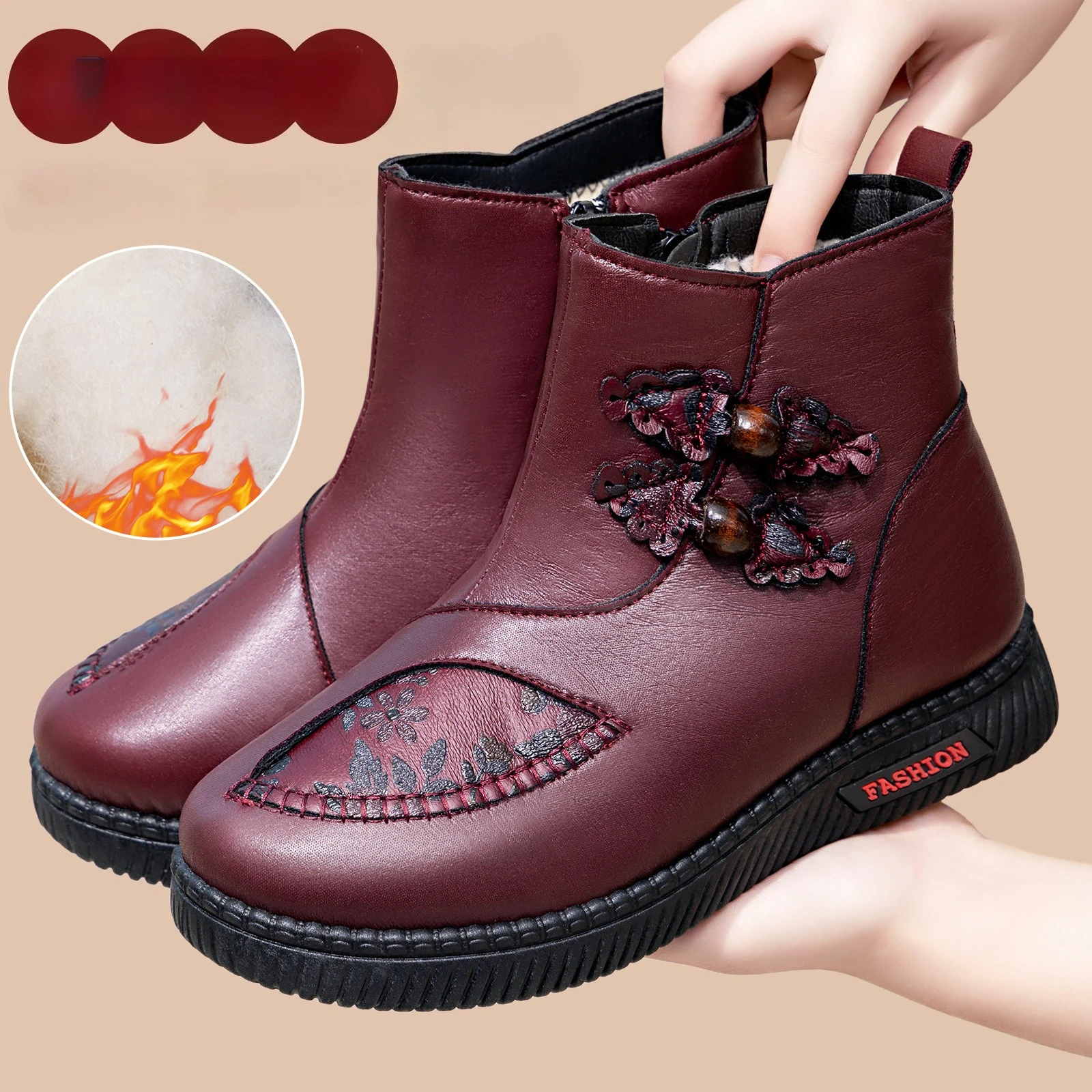 

2026 Women's Snow Boots Winter Fashion Comfortable Warm Flat Boots Thick Sole Light Embroidered Women's Shoes Zapatos De Mujer
