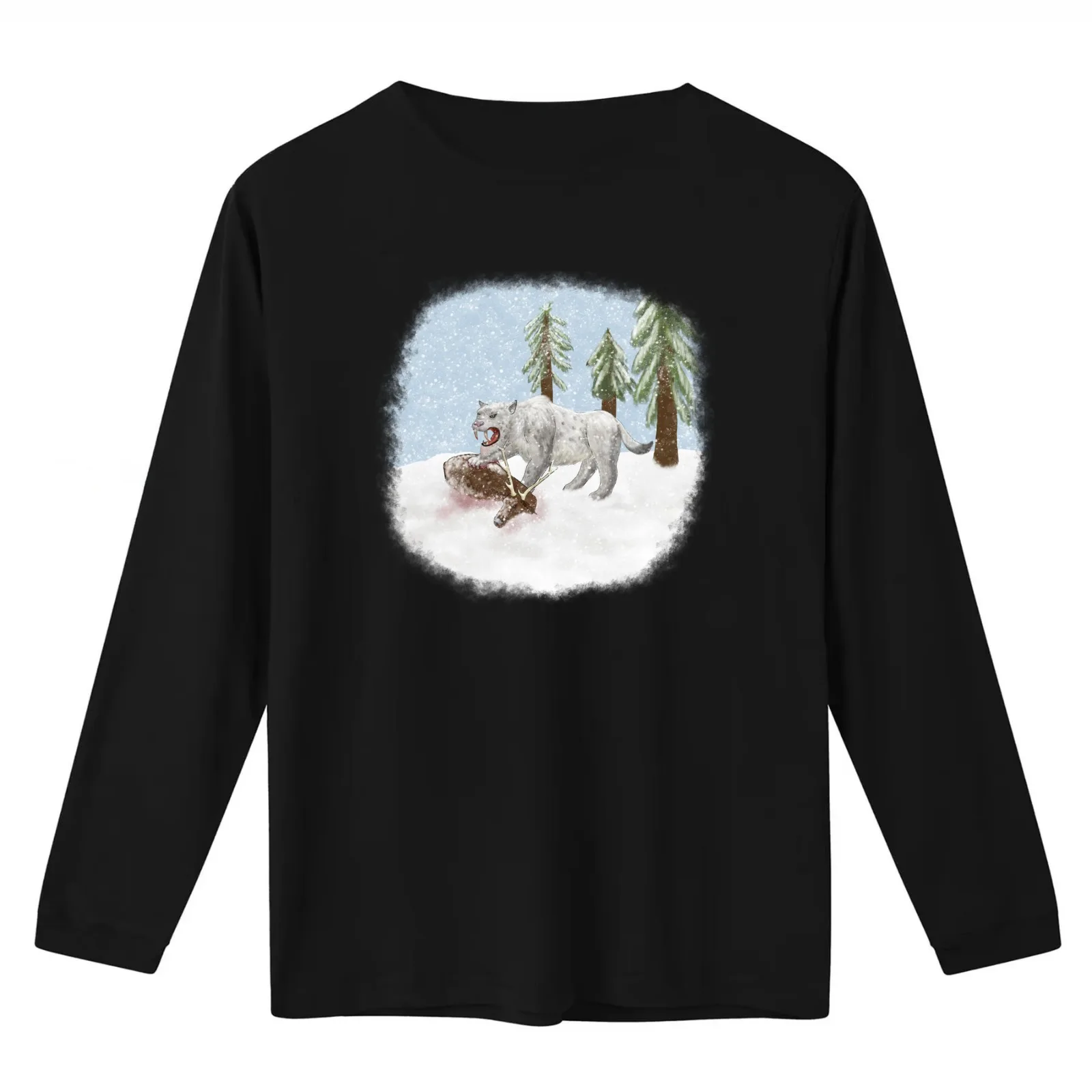 Saber-toothed tiger T-Shirt Summer Casual Cotton Tee Oversized Streetwear Tops Vintage Graphic Print Loose Fit Short Sleeve