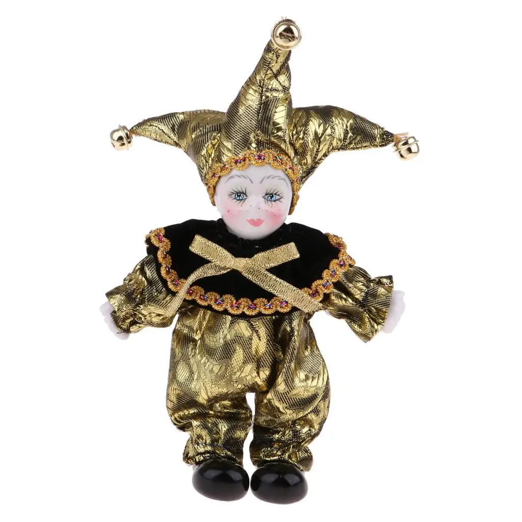 6inch Porcelain Triangel Doll Clown Doll Home Desk Display Ornaments Black