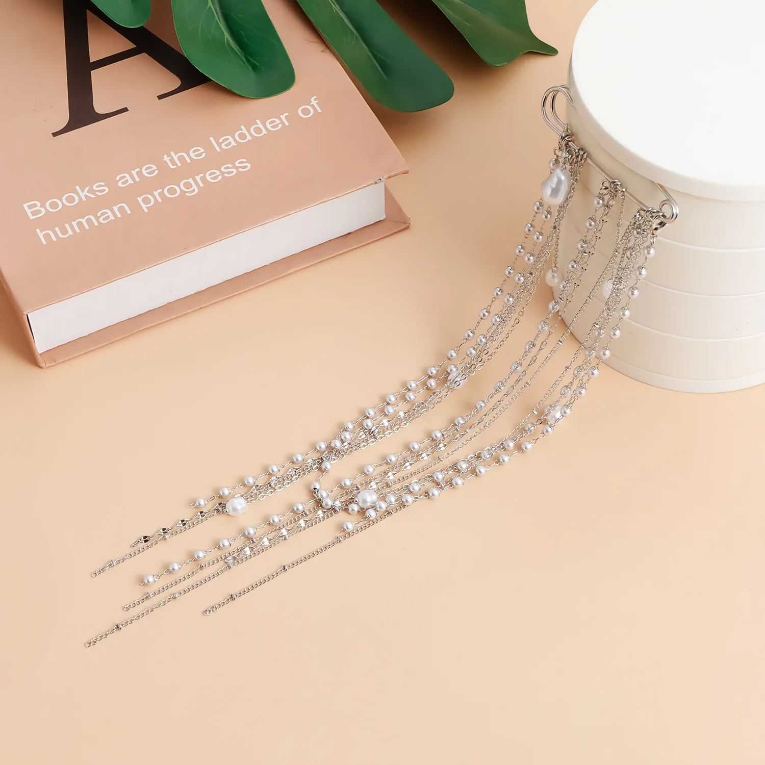 Cross border jewelry INS style multi-layer pearl tassel brooch necklace for women Y2K spicy girl style commuting accessories