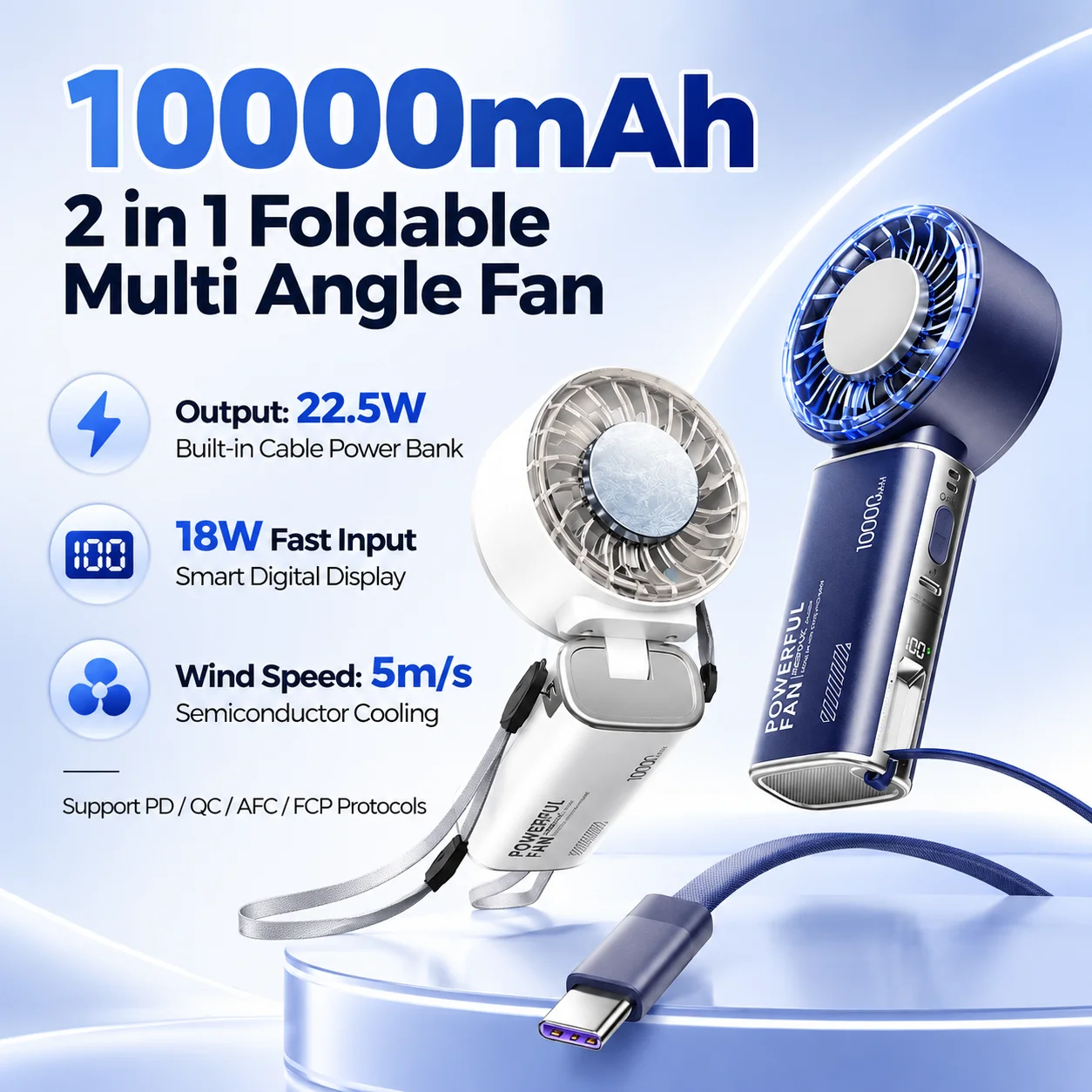 Power Banks - Przenośny, ręczny wentylator REMAX, 5 m/s,