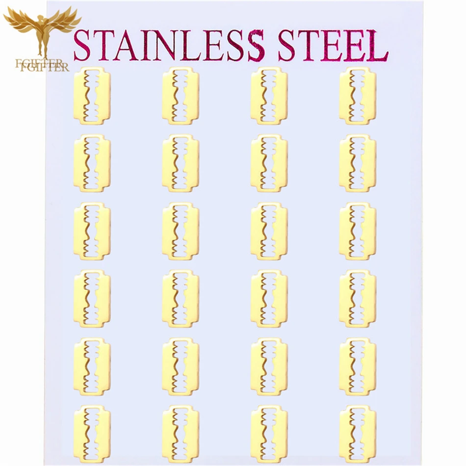 Men Stainless Steel Jewelry Golden Shaver Design Stud Earrings Wholesale Ear Piercing Accessory 12 Pairs Lot Earring Set Resale