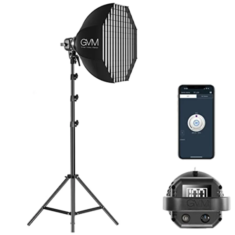 

【Новая модель】Комплект освещения для фотостудии GVM 80W: светодиодный видеосвет с креплением Bowens, софтбокс 23,6 дюйма, штатив, постоянный свет дневного света