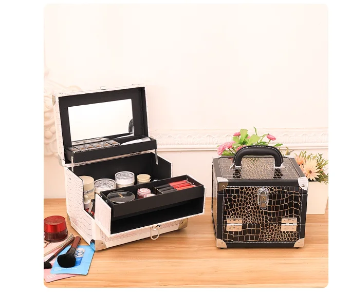 

Профессиональный органайзер для макияжа, женский чемодан для макияжа, зеркало, многослойный набор инструментов для профессиональных визажистов, красоты и