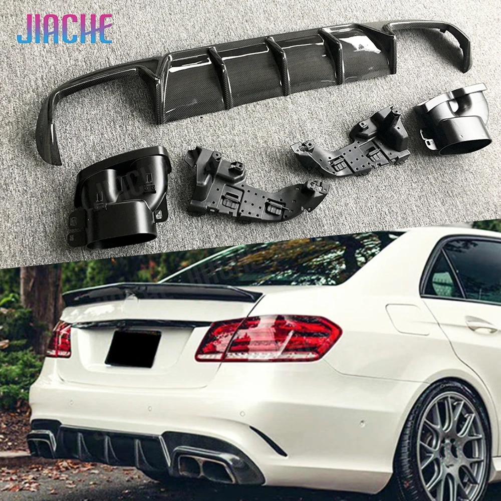 JIACHE Carbonfaser-Heckdiffusor mit Auspuffblenden für Benz C-Klasse W212 E63 AMG 2014-2016 Heckstoßstangenlippe Diffusor
