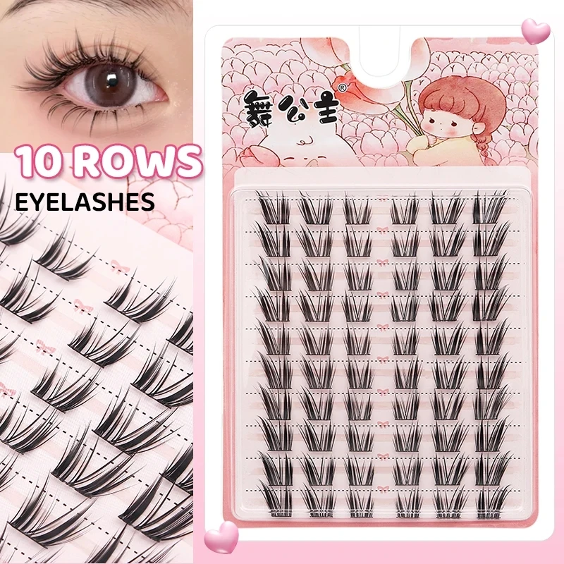 DINGSEN 10 Reihen Natürliche DIY Wimpernbüschel Einzelne Wimpern Anime Falsche Wimpernbüschel Handgefertigte Wimpernverlängerungs-Sets – Detail 3