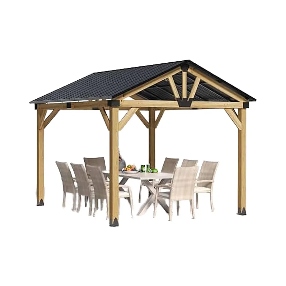High-quality affordable customizable durable wood-framed single-roof permanent metal hardtop gazebo