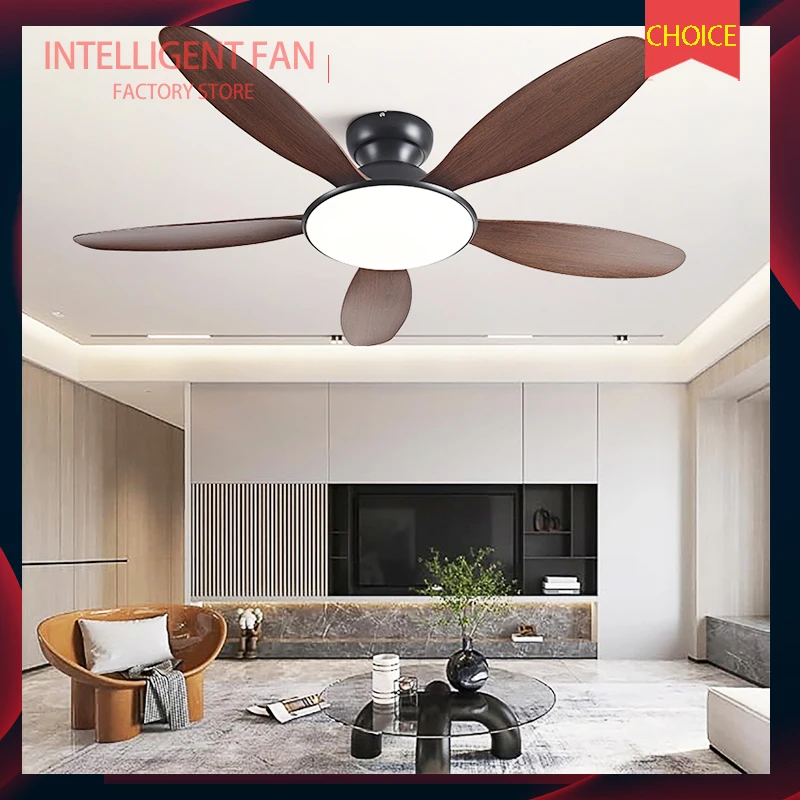 

five-blade industrial ceiling fan light with remote control，summer，apartment，flat-mount，6-speed reversible quiet DC motor