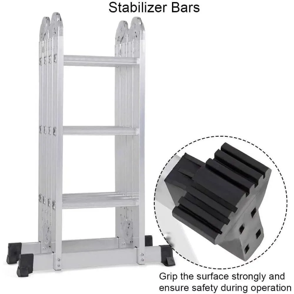 Folding Ladder, 12.5FT Multi-Purpose Aluminium Extension, 7 in 1 Heavy Duty Collapsible Ladder, 330LBS Capacity Step Platform