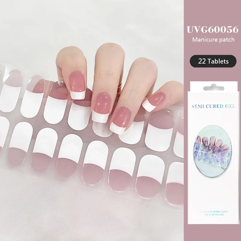 16/20/22 Strips Semi-cured Gel Nail Stickers Glitter Semi-baked Nail Tips Nail Decals Full Cover  Gel Nail Polish  UV Lamp Need