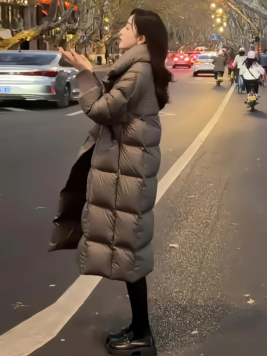 معطف شتوي نسائي من Faionable Thiened Fce مبطن باللون الأبيض Du down Jaet معطف بياقة واقفة معطف للتنقل بطول منتظم