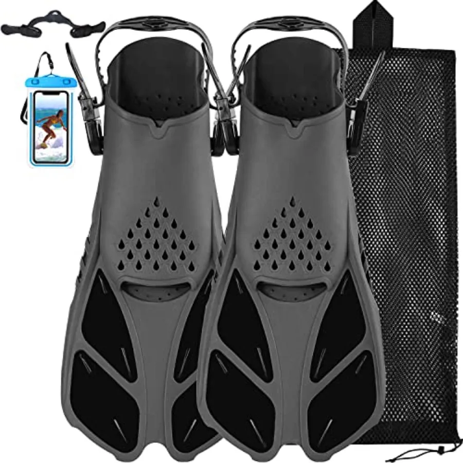 

Swim Fins Snorkel Fins Snorkeling Gear Flippers for Swimming Short Diving Fins Travel Size with Mesh Bag Extra Fin Strap Open H