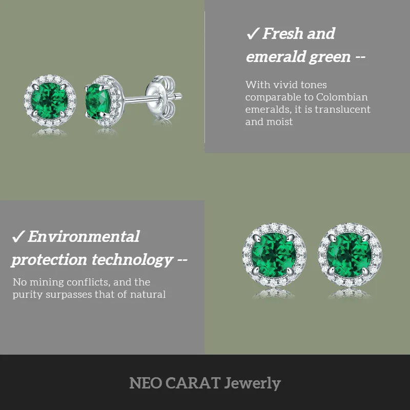 1CT التعميم مختبر نمت الزمرد وأقراط S925 الفضة النقية 18K مطلية بالذهب صديقة للبيئة الأحجار الكريمة والمجوهرات هدية لها #3