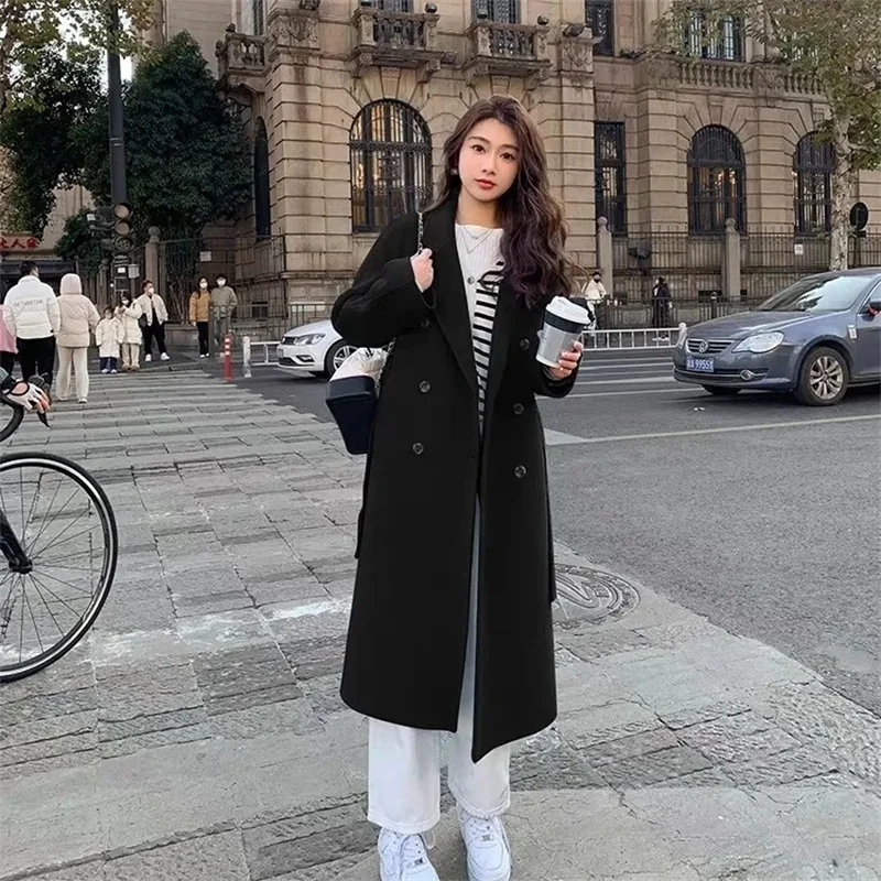 Wool Coat 2024 Spring And Autumn New Style Fashionable Elegance Korean Edition Loose Medium length Strap Women's Wool Coat